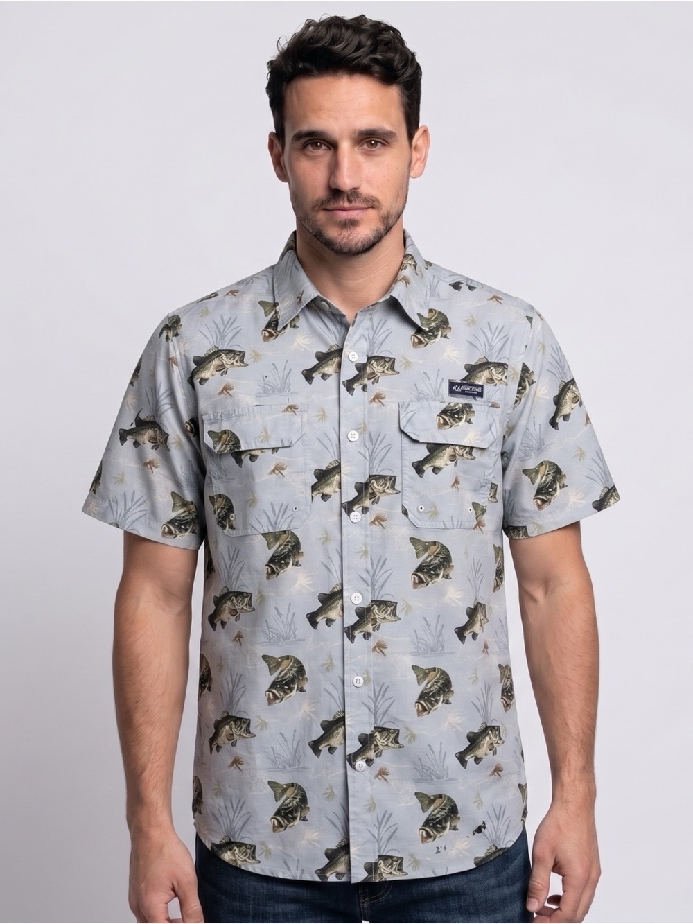 Realtree Fishing Men's Gray Fish Print Button-Up Shirt Size L - Picture 11 of 11